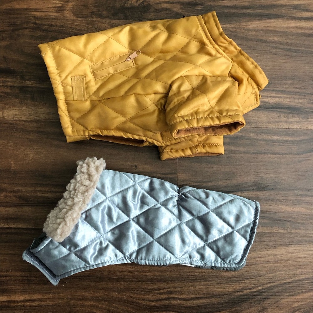 Quilted Small Dog Coats in Gold and Silver